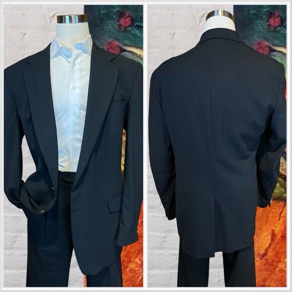 Stafford 46XL Solid Black Gold Tone Buttons Blazer Sport Coat Worsted Wool - Picture 2 of 15
